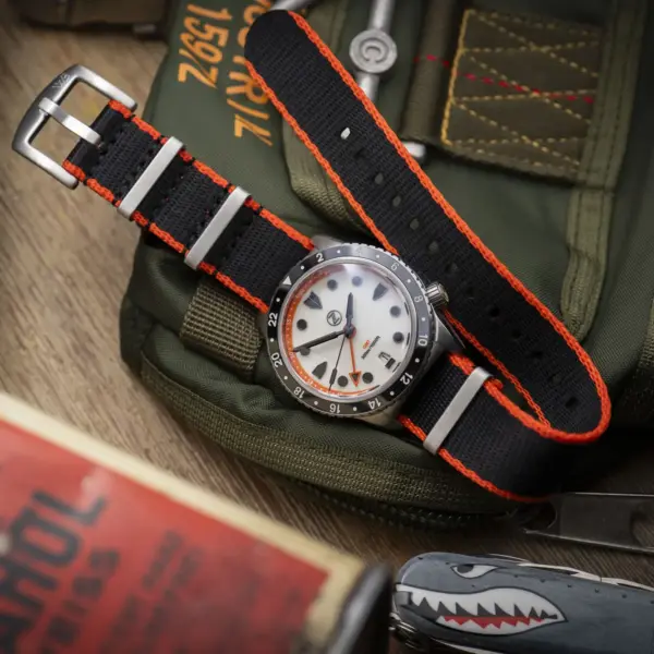 WB Original Heavy Duty Nylon Watch Strap - Black & Orange - Image 2