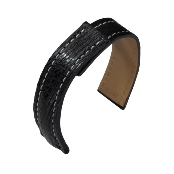 Barington Shark Leather for Deployment Clasp Watch Strap (217) - Black