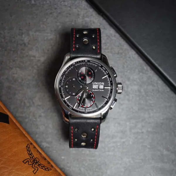 Pebro Premium Leather Watch Strap (197) - Black/Red - Image 2