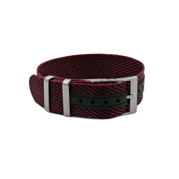 WB Original Premium Adjustable Single-Pass Nylon Watch Strap - Black/Burgundy