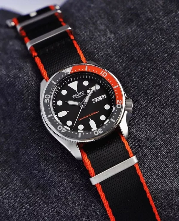 WB Original Heavy Duty Nylon Watch Strap - Black & Orange - Image 4