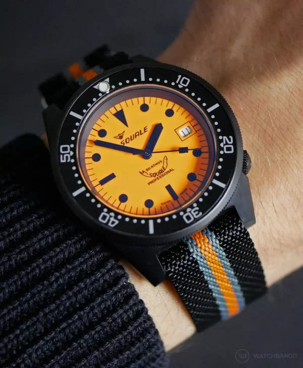WB Original Premium Adjustable Single-Pass Nylon Watch Strap - Black/Orange - Image 2