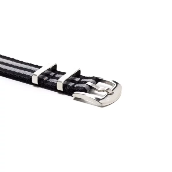 WB Original Two-Piece Nylon Watch Strap - Black & Grey - 5 Stripes - Image 2