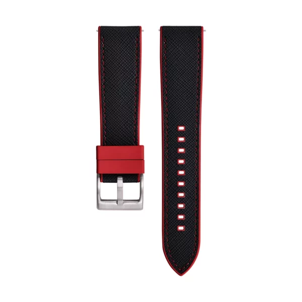 Saffiano Leather / Rubber Hybrid Performance Watch Strap - Black/Red