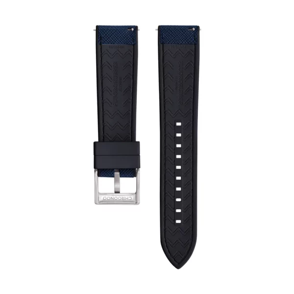 Saffiano Leather / Rubber Hybrid Performance Watch Strap - Blue/Black - Image 2