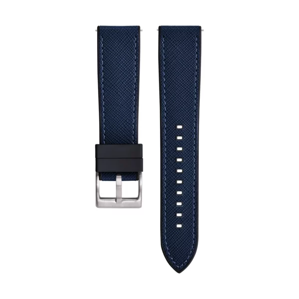 Saffiano Leather / Rubber Hybrid Performance Watch Strap - Blue/Black