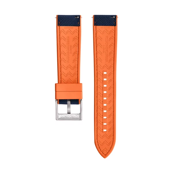 Saffiano Leather / Rubber Hybrid Performance Watch Strap - Blue/Orange - Image 2