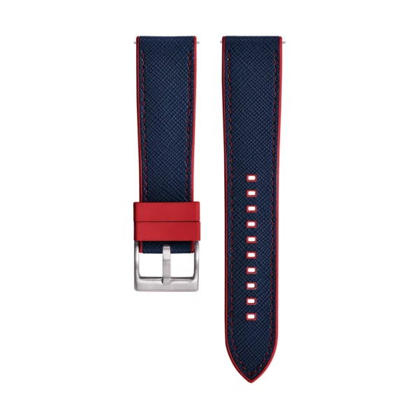 Saffiano Leather / Rubber Hybrid Performance Watch Strap - Blue/Red