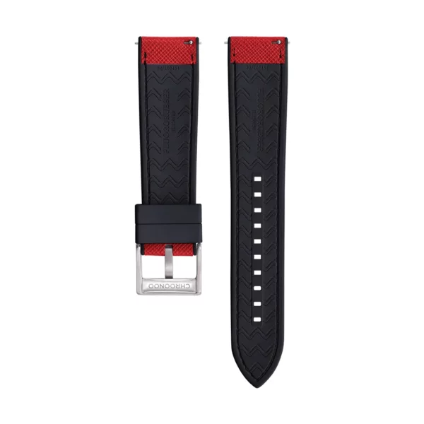 Saffiano Leather / Rubber Hybrid Performance Watch Strap - Red/Black - Image 2