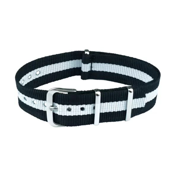 Nylon Watch Strap (121) - 3 Stripes - Black/White