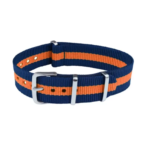 Nylon Watch Strap (111) - 3 Stripes - Blue/Orange