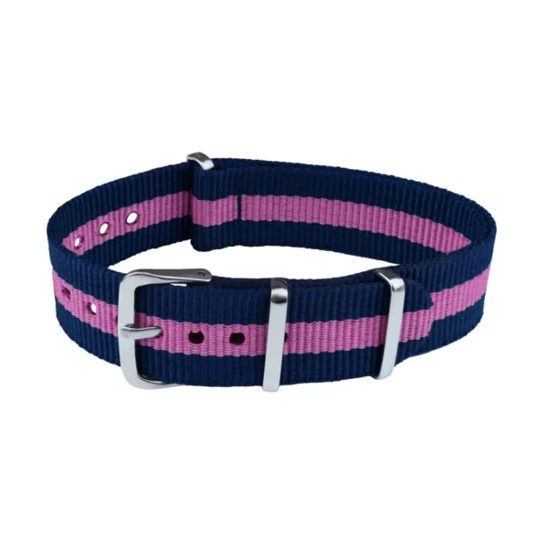 Nylon Watch Strap (51) - 3 Stripes - Blue/Pink