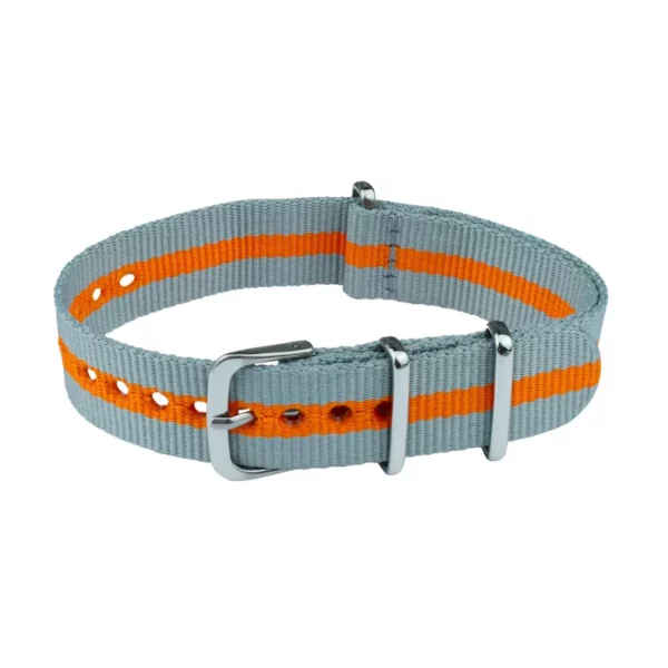 Nylon Watch Strap (258) - 3 Stripes - Grey/Orange