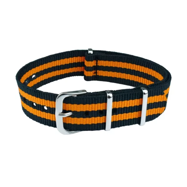 Nylon Watch Strap (185) - 5 Stripes - Black/Orange