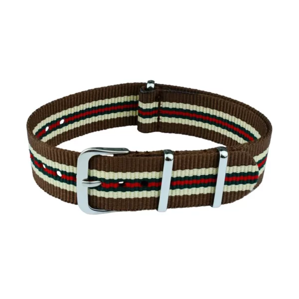 Nylon Watch Strap (110) - 7 Stripes - Brown/Beige