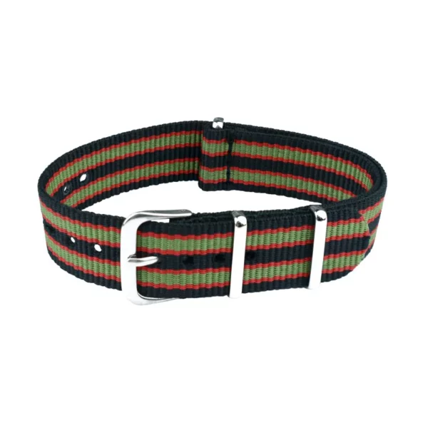 Nylon Watch Strap (20) - 9 Stripes - Black/Green/Red