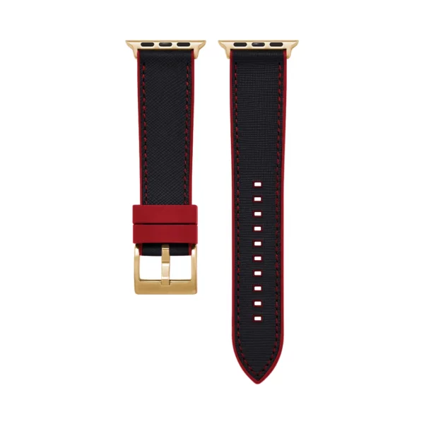 Saffiano Leather / Rubber Hybrid Performance Smart Watch Strap - Black/Red - Image 5
