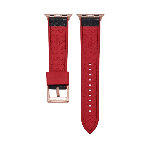 Saffiano Leather / Rubber Hybrid Performance Smart Watch Strap - Black/Red - Image 8