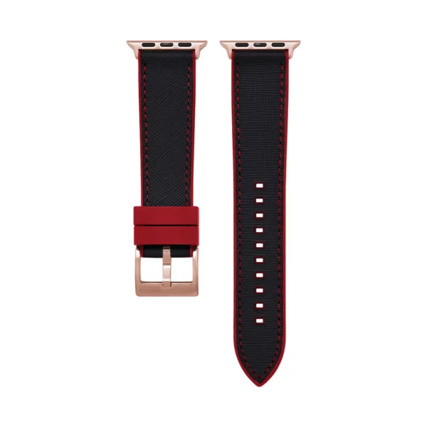 Saffiano Leather / Rubber Hybrid Performance Smart Watch Strap - Black/Red - Image 7
