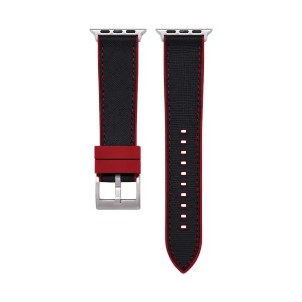Saffiano Leather / Rubber Hybrid Performance Smart Watch Strap - Black/Red