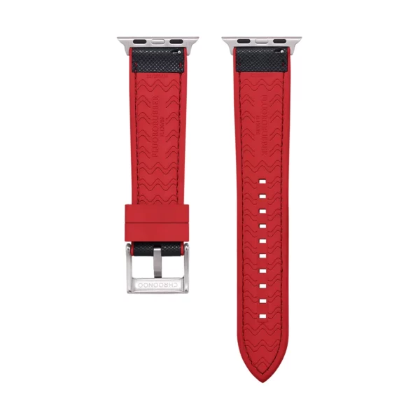 Saffiano Leather / Rubber Hybrid Performance Smart Watch Strap - Black/Red - Image 10