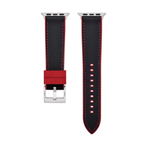 Saffiano Leather / Rubber Hybrid Performance Smart Watch Strap - Black/Red - Image 9