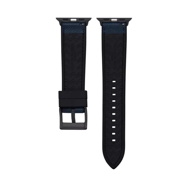 Saffiano Leather / Rubber Hybrid Performance Smart Watch Strap - Blue/Black - Image 4