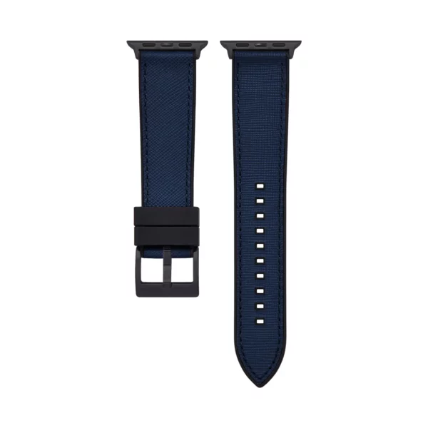 Saffiano Leather / Rubber Hybrid Performance Smart Watch Strap - Blue/Black - Image 3