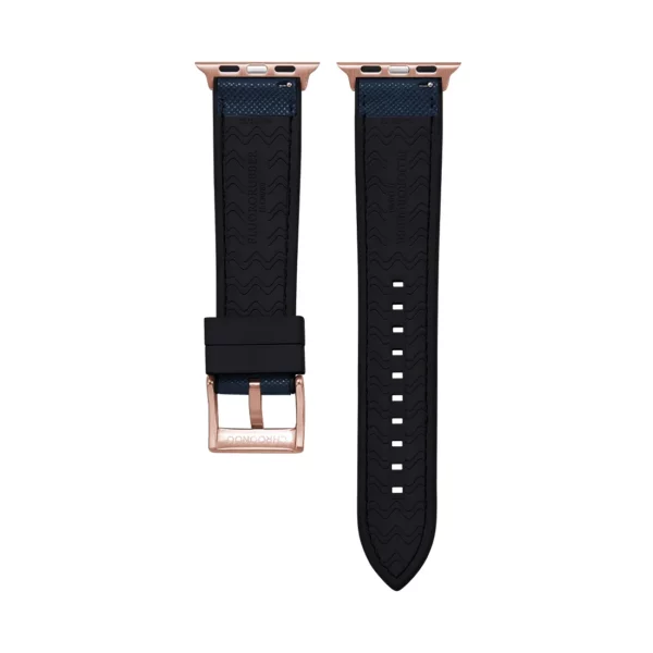 Saffiano Leather / Rubber Hybrid Performance Smart Watch Strap - Blue/Black - Image 8