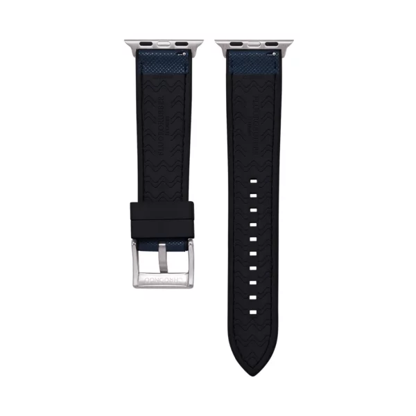 Saffiano Leather / Rubber Hybrid Performance Smart Watch Strap - Blue/Black - Image 2