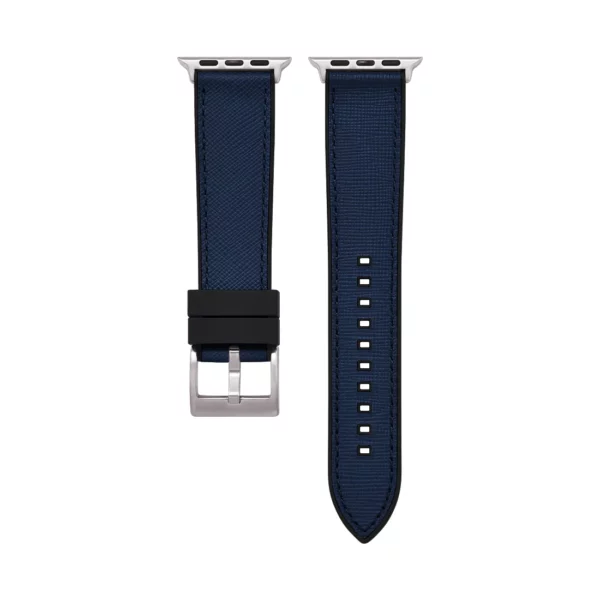 Saffiano Leather / Rubber Hybrid Performance Smart Watch Strap - Blue/Black