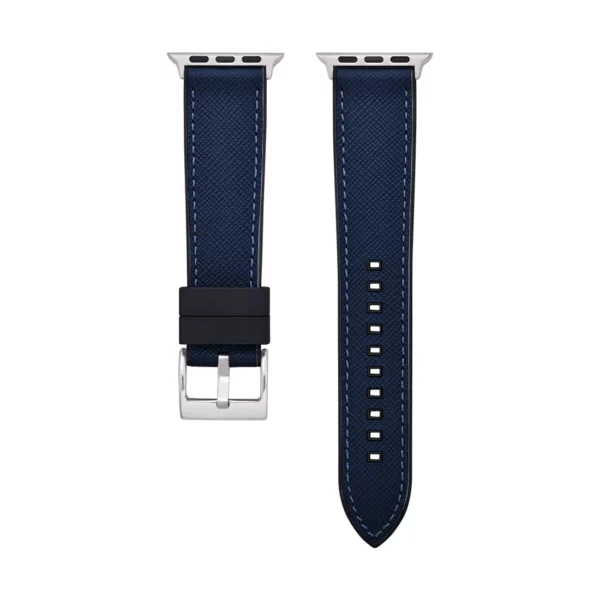 Saffiano Leather / Rubber Hybrid Performance Smart Watch Strap - Blue/Black - Image 9