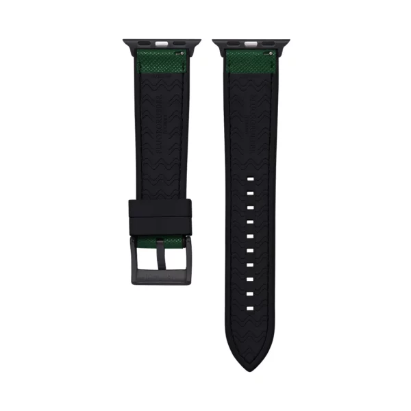 Saffiano Leather / Rubber Hybrid Performance Smart Watch Strap - Green/Black - Image 4