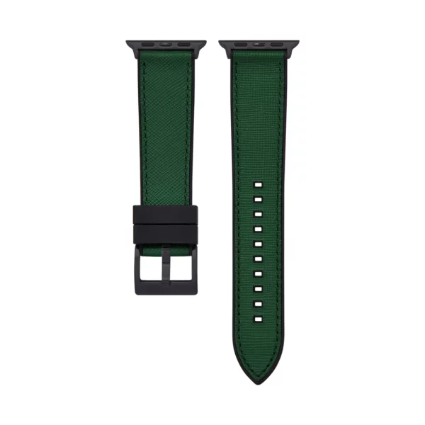 Saffiano Leather / Rubber Hybrid Performance Smart Watch Strap - Green/Black - Image 3
