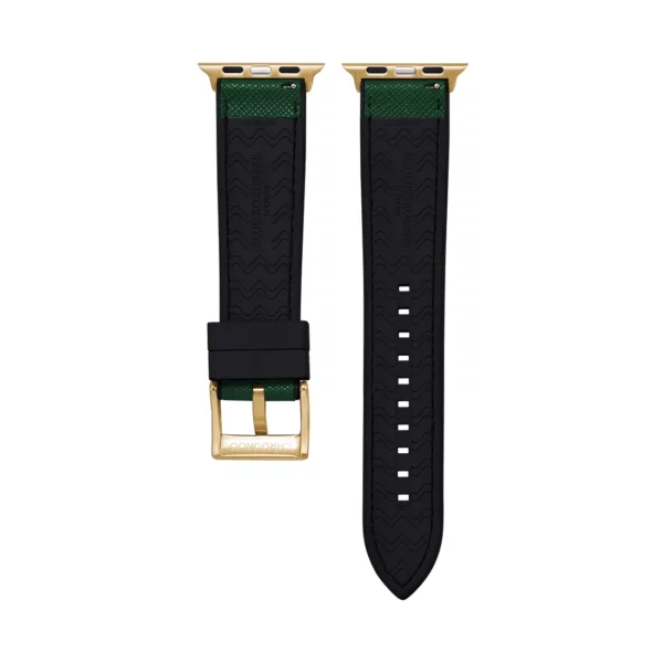 Saffiano Leather / Rubber Hybrid Performance Smart Watch Strap - Green/Black - Image 6