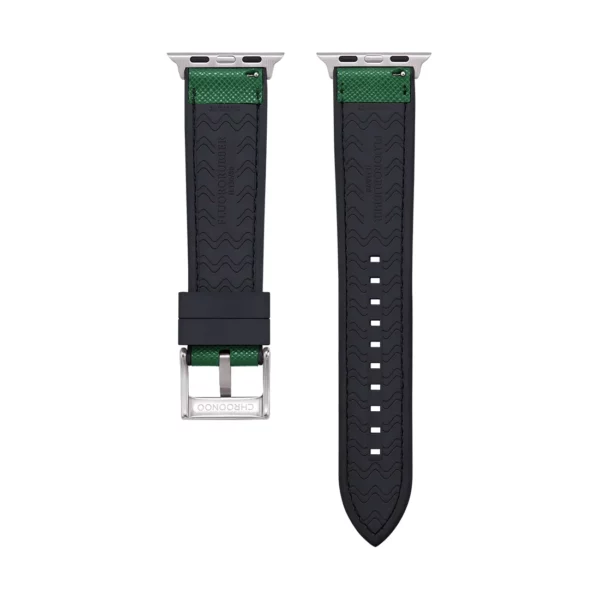 Saffiano Leather / Rubber Hybrid Performance Smart Watch Strap - Green/Black - Image 10