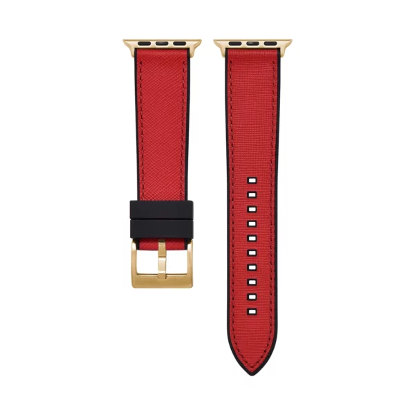 Saffiano Leather / Rubber Hybrid Performance Smart Watch Strap - Red/Black - Image 5