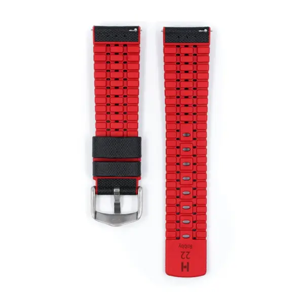 HIRSCH Robby - Sailcloth-Style Performance Leather Watch Strap - Black/Red - Image 3