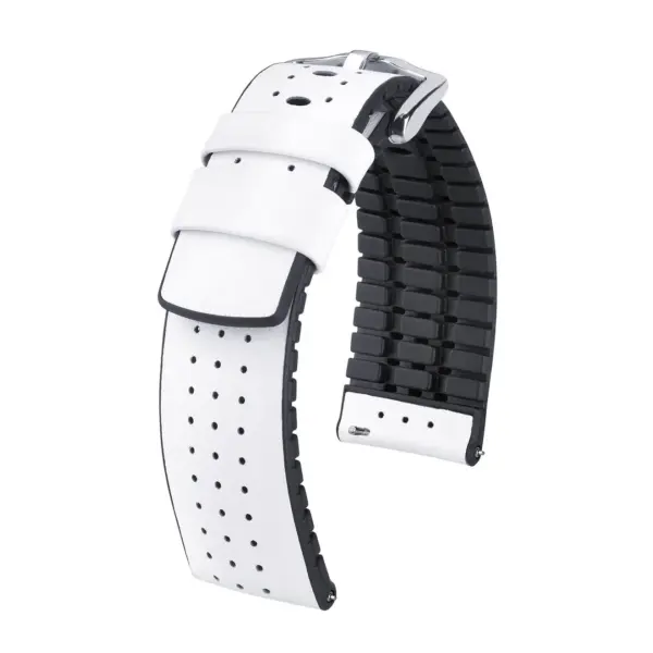 HIRSCH Tiger - Perforated Leather Performance Watch Strap - White