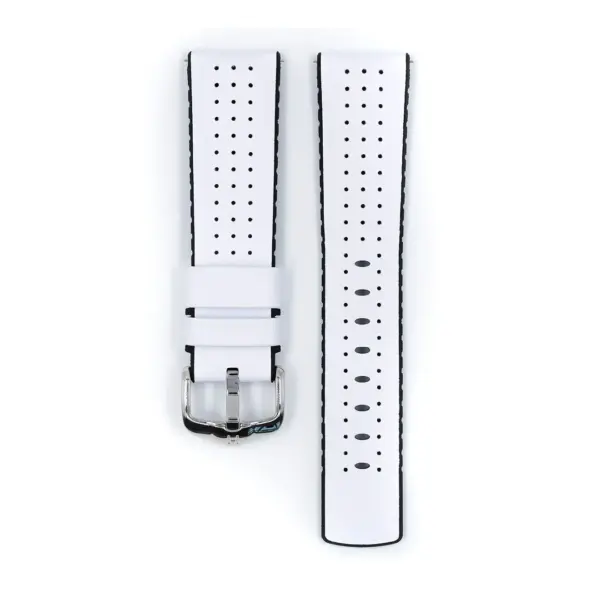 HIRSCH Tiger - Perforated Leather Performance Watch Strap - White - Image 2