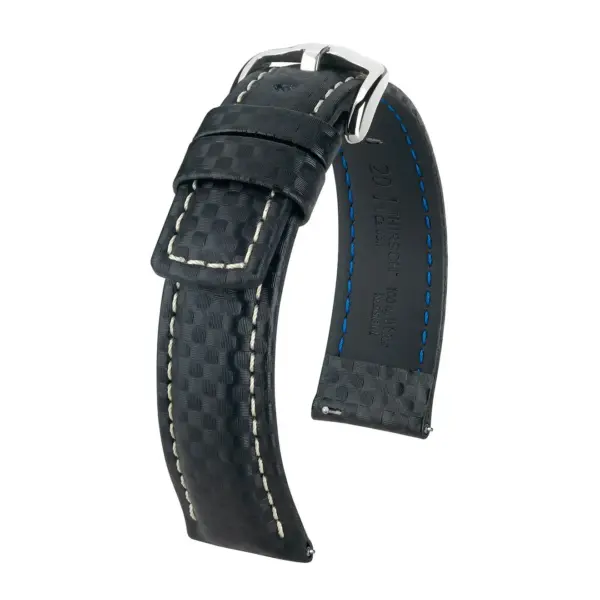 HIRSCH Carbon - Leather Watch Strap - Black/White