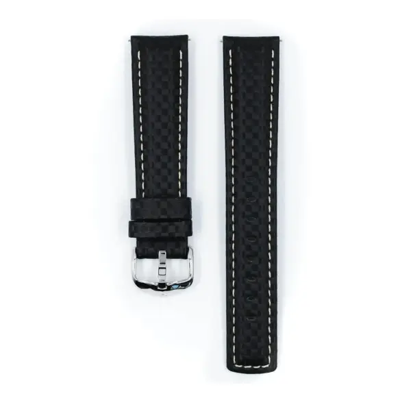 HIRSCH Carbon - Leather Watch Strap - Black/White - Image 2