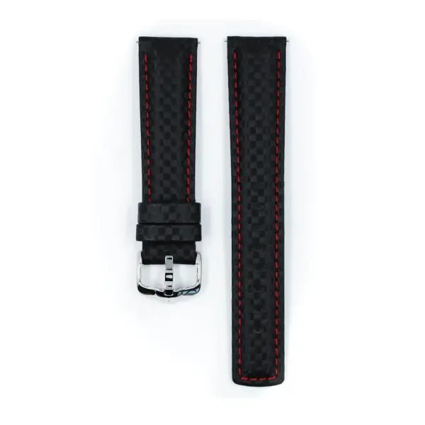 HIRSCH Carbon - Leather Watch Strap - Black/Red - Image 2