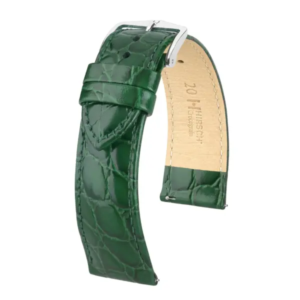 HIRSCH Crocograin - Crocodile Embossed Watch Strap - Green - Image 4
