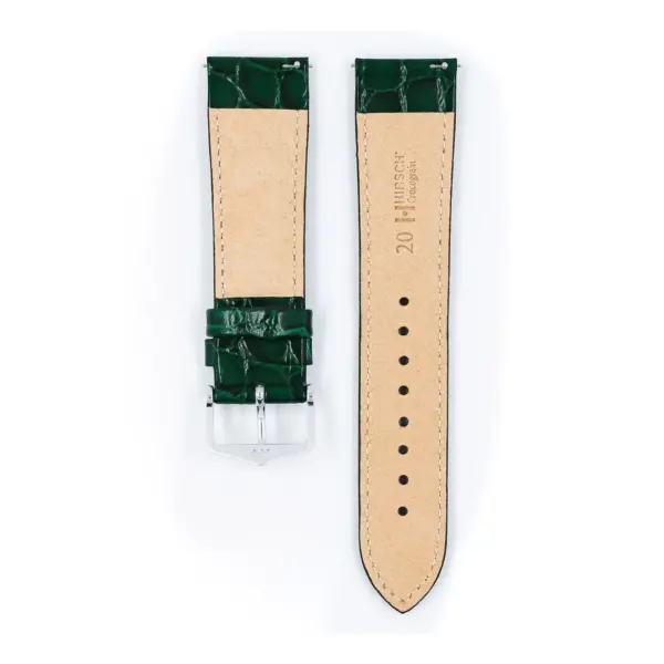 HIRSCH Crocograin - Crocodile Embossed Watch Strap - Green - Image 3