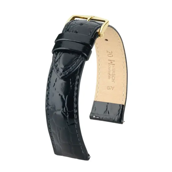 HIRSCH Crocograin - Crocodile Embossed Watch Strap - Black