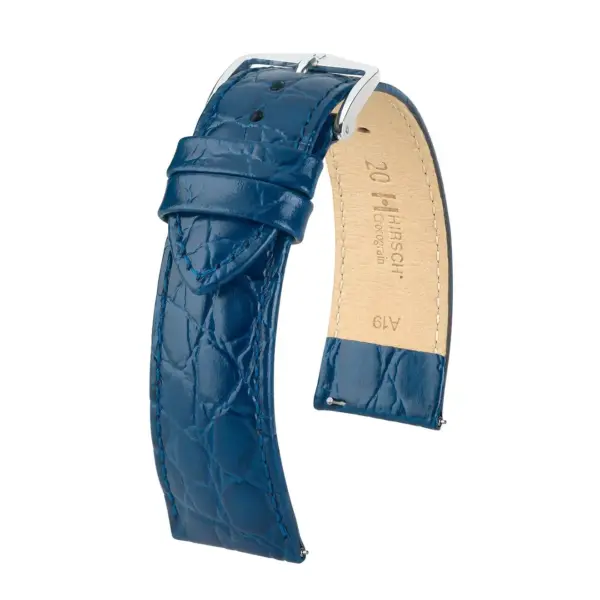 HIRSCH Crocograin - Crocodile Embossed Watch Strap - Blue