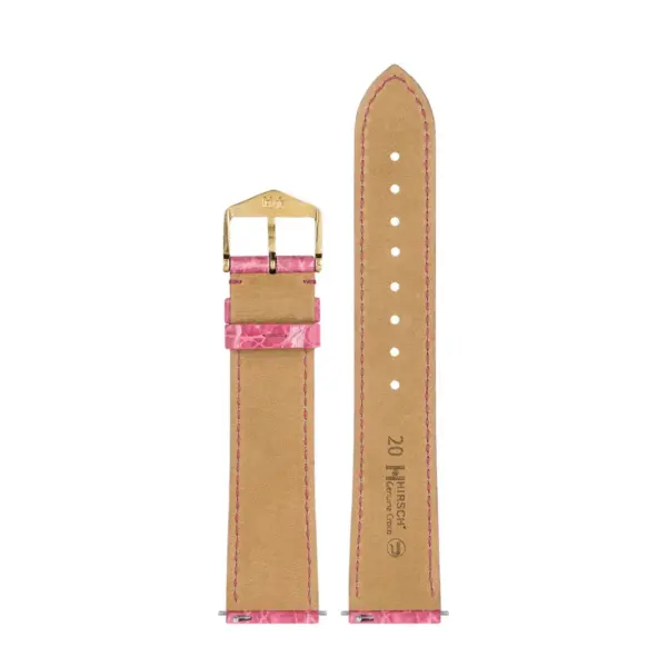 HIRSCH Genuine Croco - Caiman Leather Watch Strap - Pink - Image 3