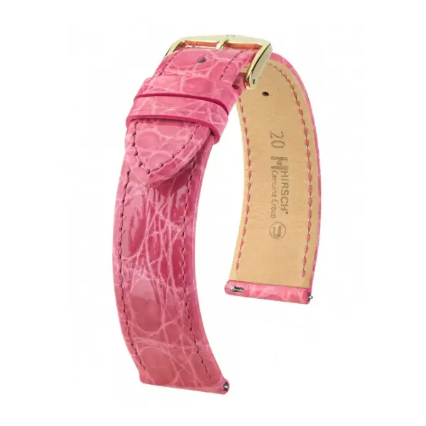 HIRSCH Genuine Croco - Caiman Leather Watch Strap - Pink