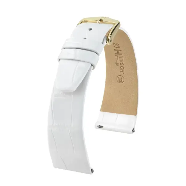 HIRSCH Prestige Alligator - Leather Watch Strap - White Shiny